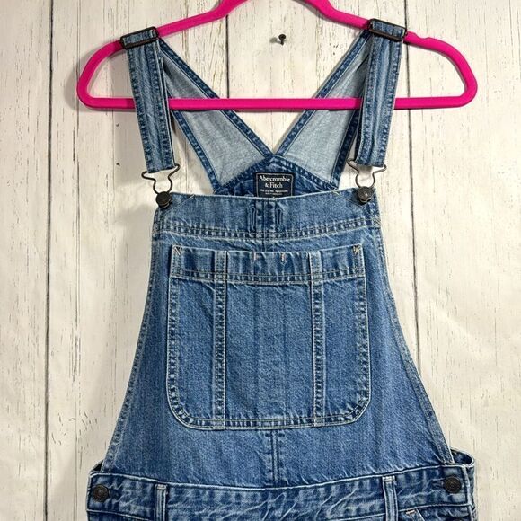 Abercrombie & Fitch Distressed Denim Overalls Womens S Vintage Casual Cool Y2K - Picture 2 of 15